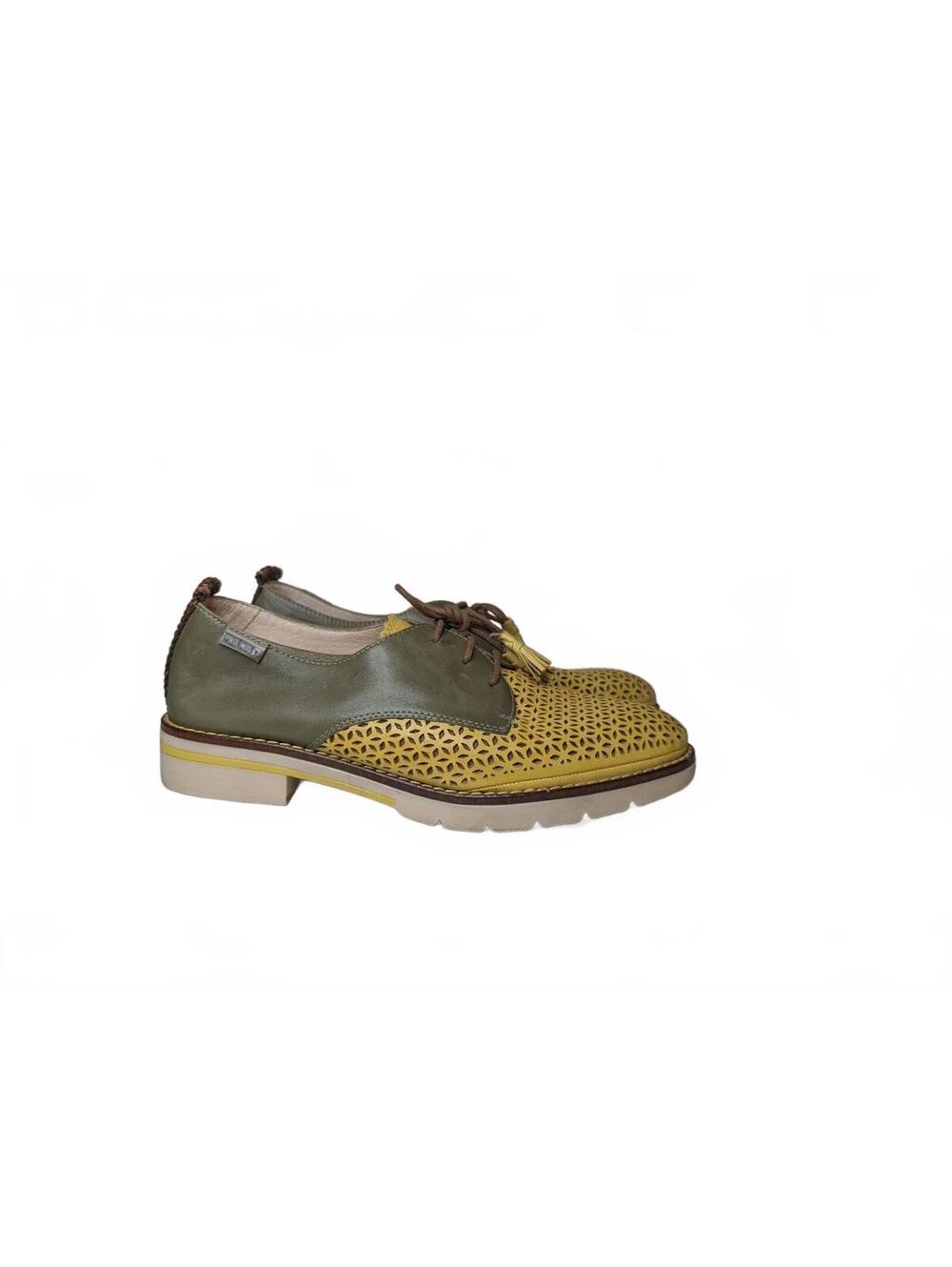 Pikolinos Sitges Leather Oxford Shoes in Olive Green and Yellow, Size 40